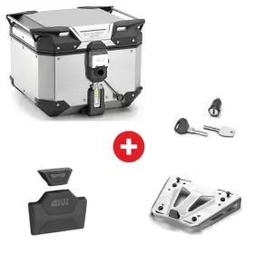Pack Complet Givi Top Case Trekker Outback Evo Smart Alu 42L + Platine M8A + Barillet + Dosseret
