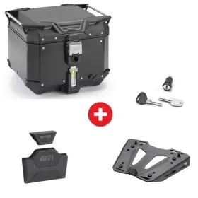 Pack Complet Givi Top Case Trekker Outback Evo Smart Alu Noir 42L + Platine M8B + Barillet + Dosseret