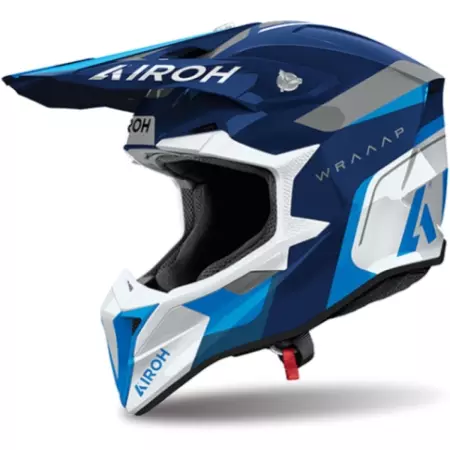 Casque Cross Airoh Wraaap Conquer Bleu Gris Blanc