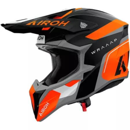 Casque Cross Airoh Wraaap Conquer Orange Noir Gris Mat
