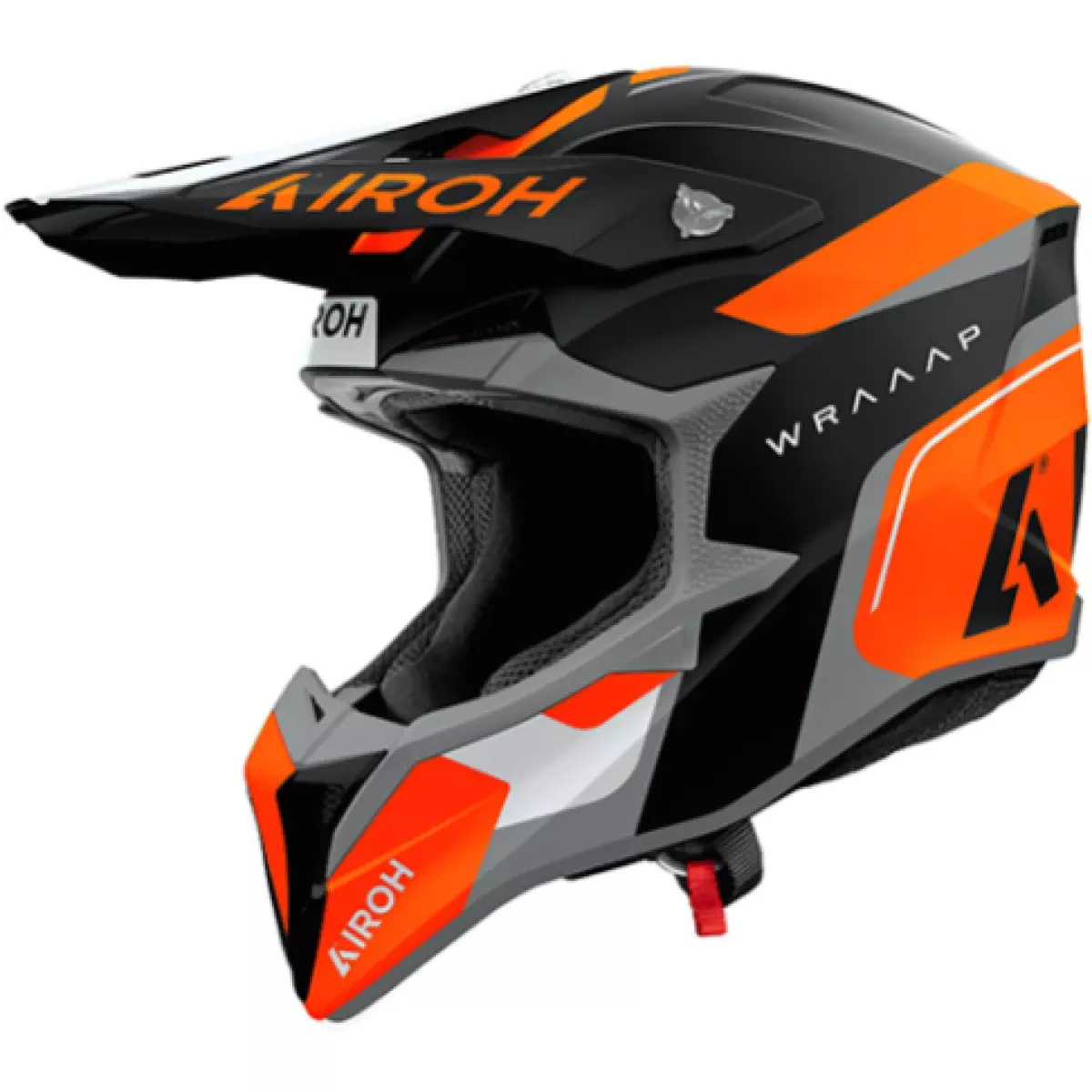 Casque Cross Airoh Wraaap Conquer Orange Noir Gris Mat