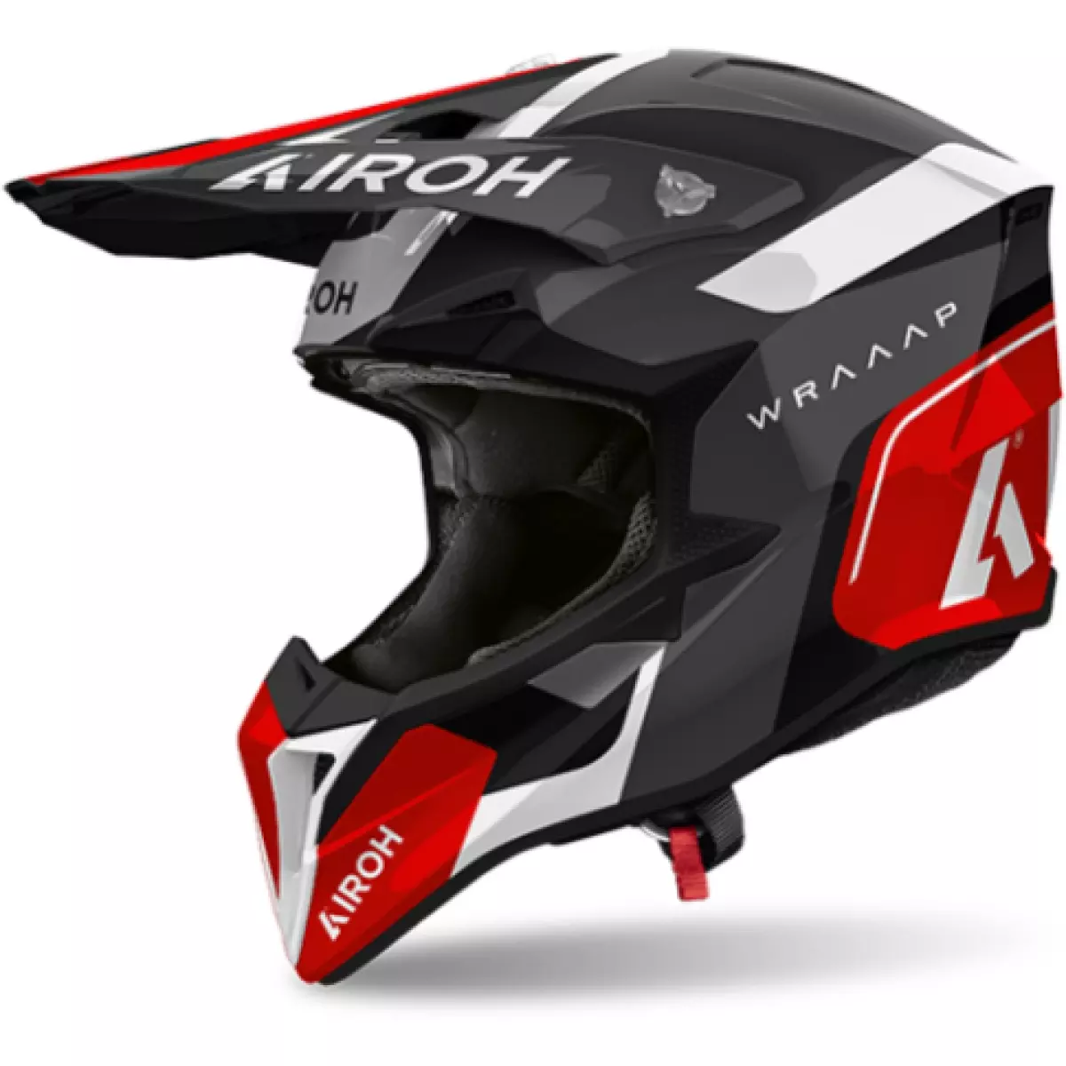 Casque Cross Airoh Wraaap Conquer Rouge Noir Blanc
