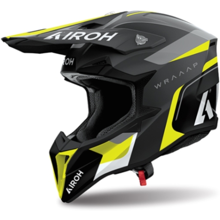 Casque Cross Airoh Wraaap Conquer Jaune Noir Gris Mat