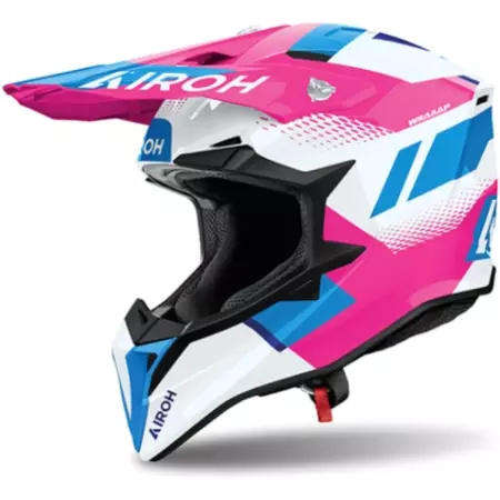 Casque Cross Airoh Wraaap Vision Rose Bleu Blanc