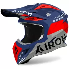 Casque Cross Airoh Aviator Ace 2 Fury Cerulean Bleu Rouge Gris