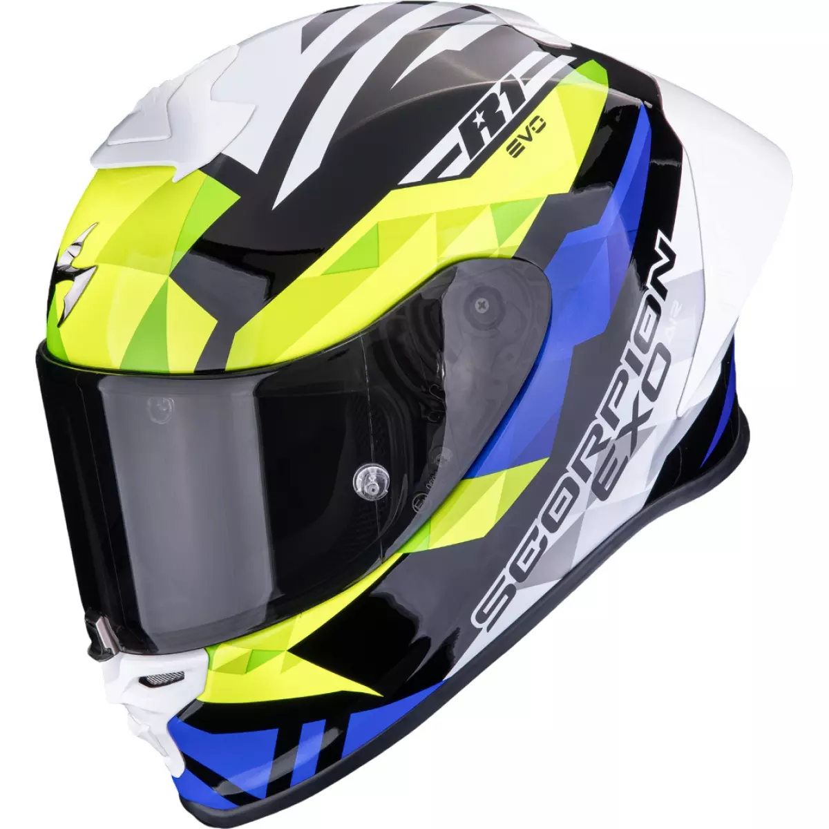 Casque Scorpion Exo-R1 Evo II Air Valere Noir Bleu Jaune Fluo