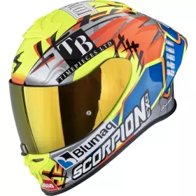 Casque Scorpion Exo-R1 Evo II Air Aron Misano Argent Jaune Fluo Bleu