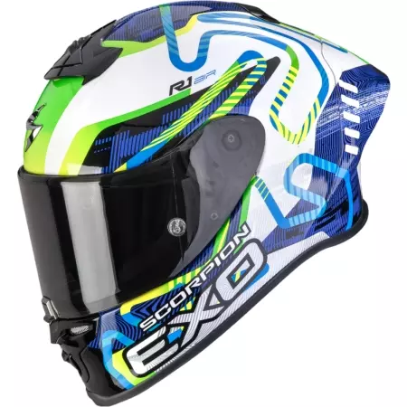 Casque Scorpion Exo-R1 Evo II Air Cornering Blanc Bleu Vert