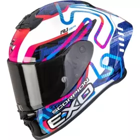 Casque Scorpion Exo-R1 Evo II Air Cornering Blanc Bleu Rose