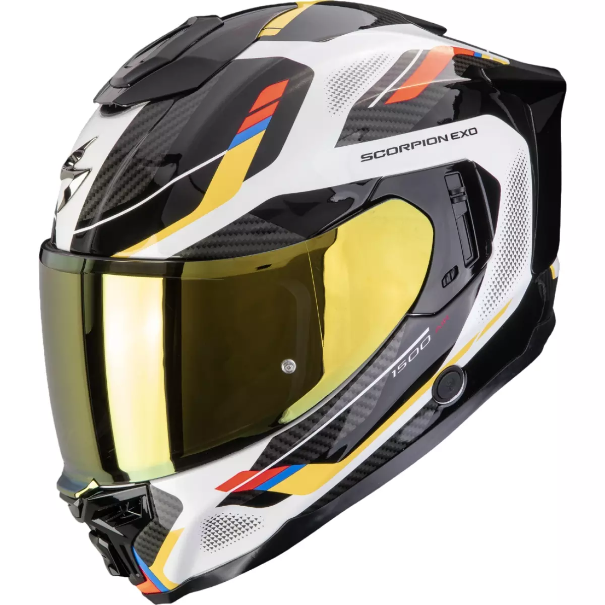 Casque Scorpion Exo-1500 Air Sleek Blanc Bleu Jaune