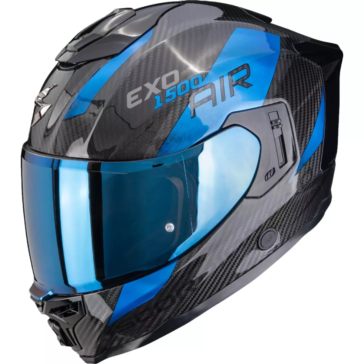 Casque Scorpion Exo-1500 Carbon Air Platted Noir Bleu Brillant