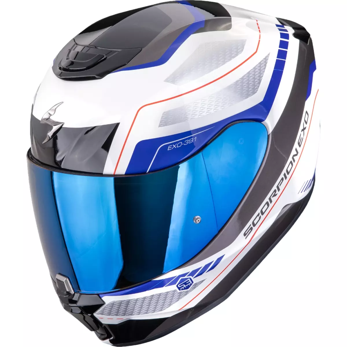 Casque Scorpion Exo-391 Leo Blanc Bleu