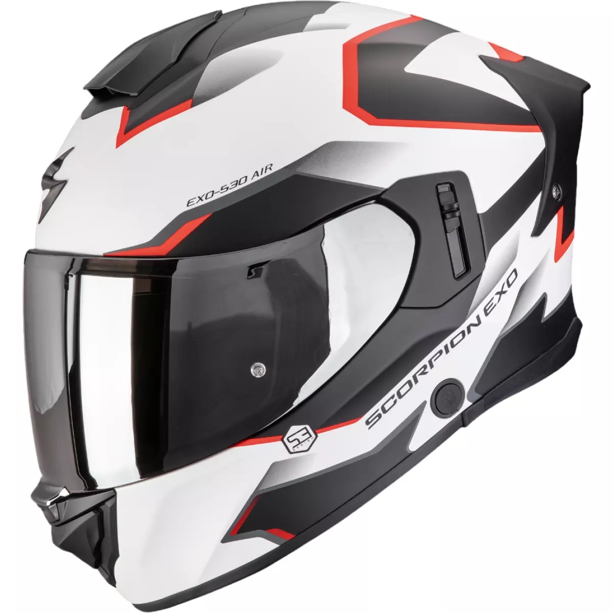 Casque Scorpion Exo-530 Air Clip Blanc Noir Rouge Mat