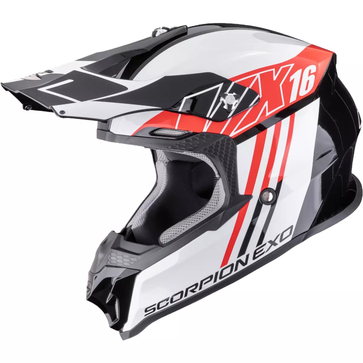 Casque Cross Scorpion VX-16 Evo Air Lignes Noir Rouge Brillant