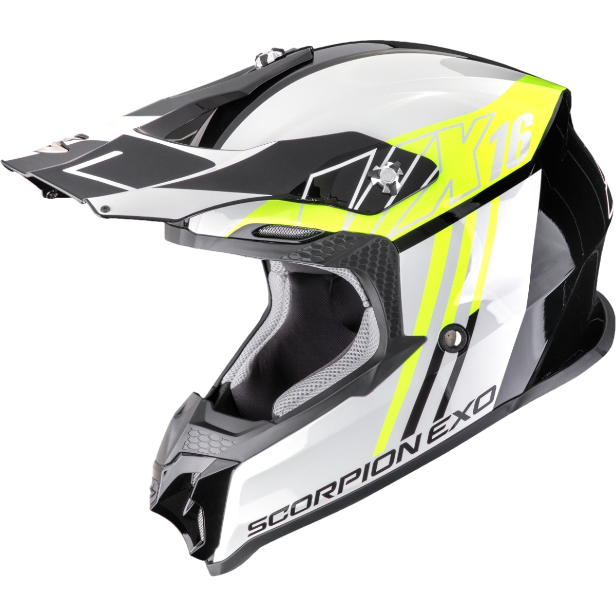 Casque Cross Scorpion VX-16 Evo Air Lignes Noir Jaune Néon Brillant