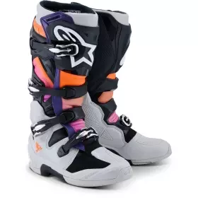 Bottes Cross Alpinestars Tech 7 Noir Gris Clair Orange Fluo Magenta
