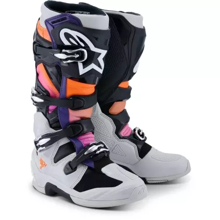 Bottes Cross Alpinestars Tech 7 Noir Gris Clair Orange Fluo Magenta