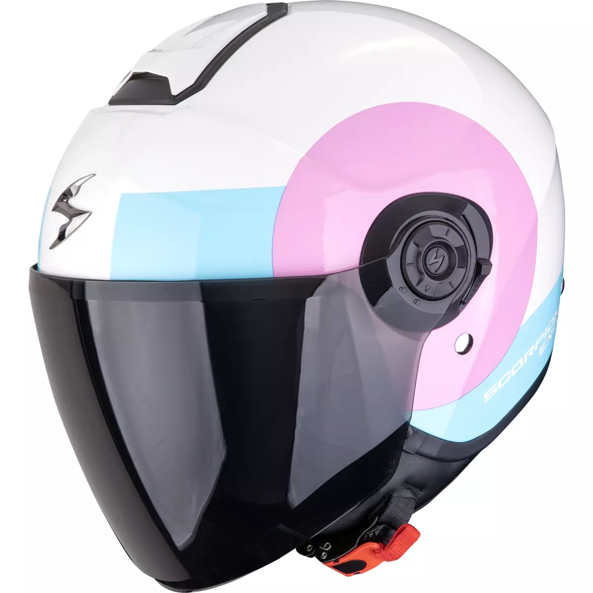 Casque Scorpion Exo-City II Sheer Blanc Rose Bleu Clair Brillant