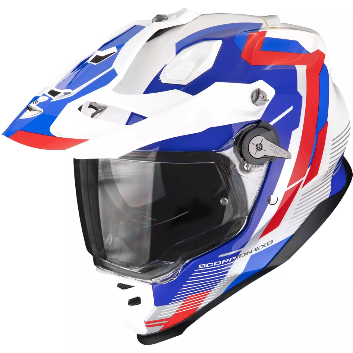 Casque Scorpion ADF-9000 Air Patrol Blanc Bleu Rouge