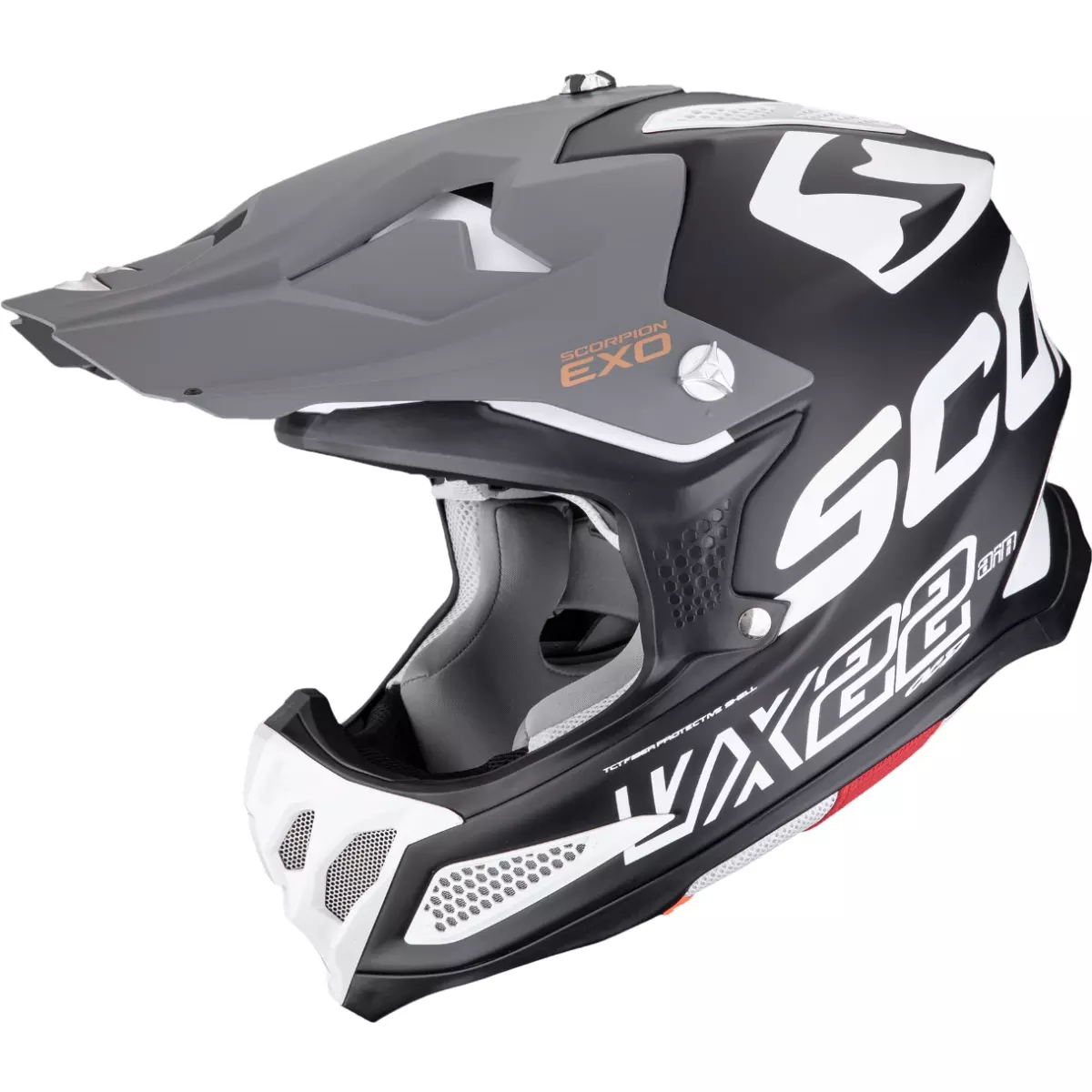 Casque Cross Scorpion VX-22 Air Updown Noir Blanc Gris Mat