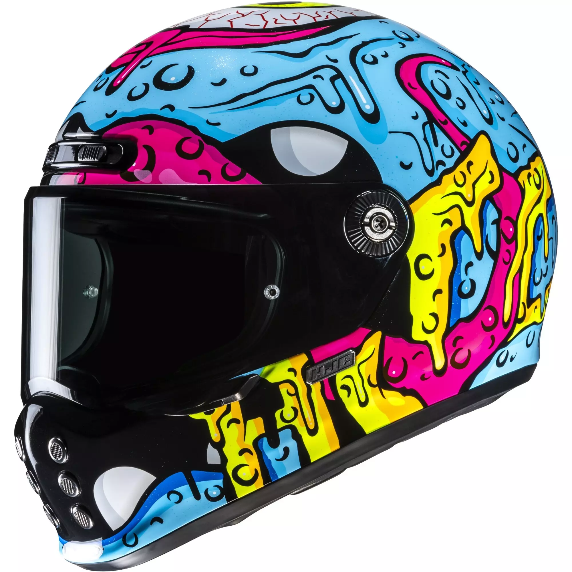 Casque HJC V10 Squeeze MC28 Bleu Rose Jaune