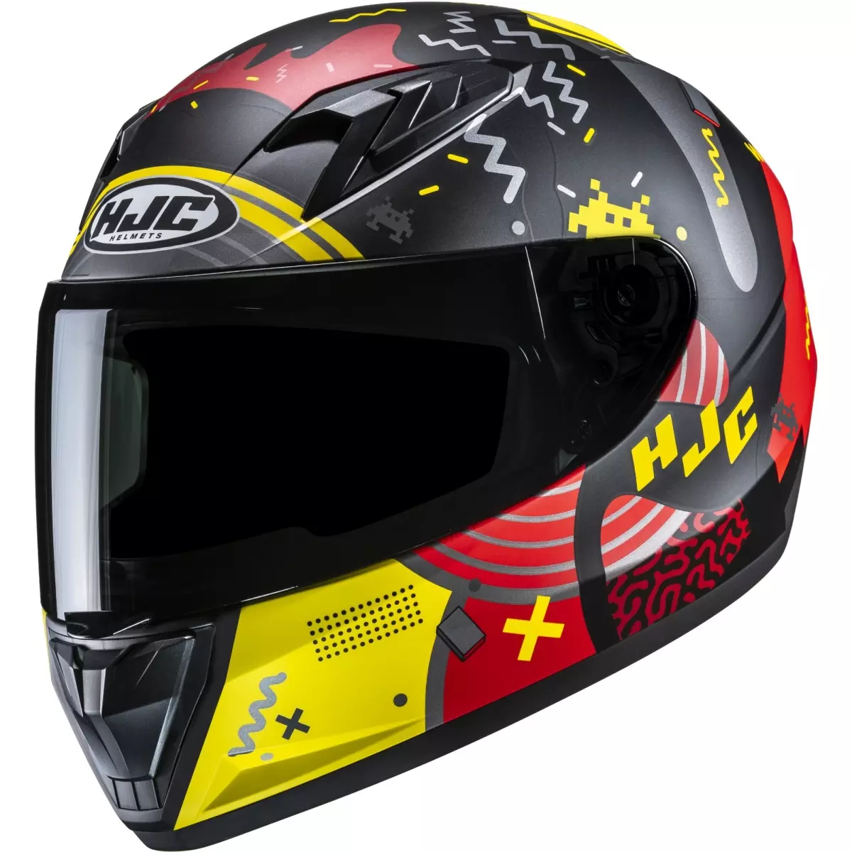 Casque HJC Y10 Mika MC1SF Noir Rouge Jaune Mat
