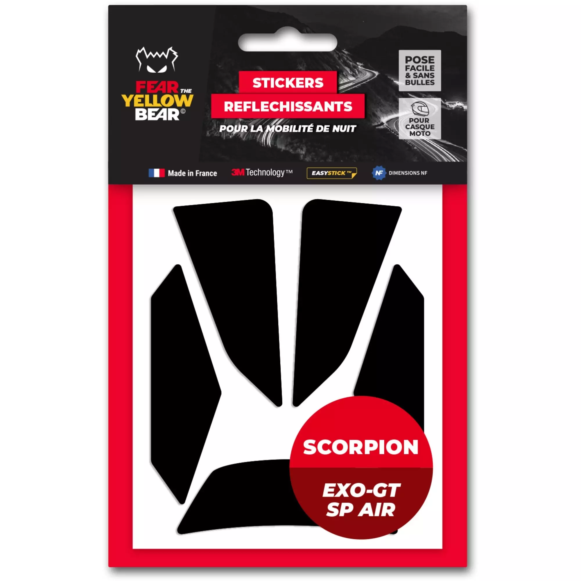Stickers Réfléchissants Casque Fear The Yellow Bear Scorpion EXO-GT SP Air Noir