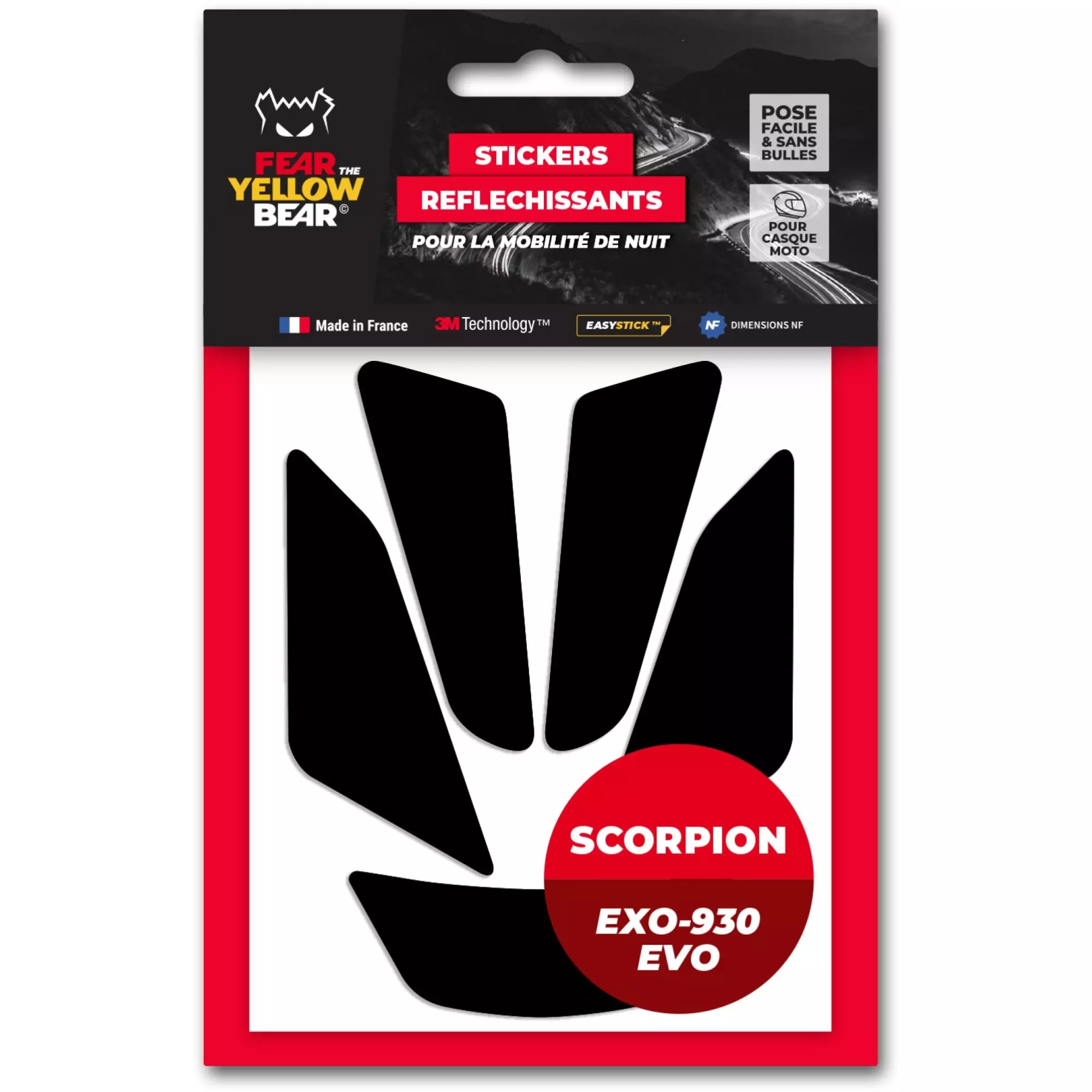 Stickers Réfléchissants Casque Fear The Yellow Bear Scorpion EXO-930 Evo Noir