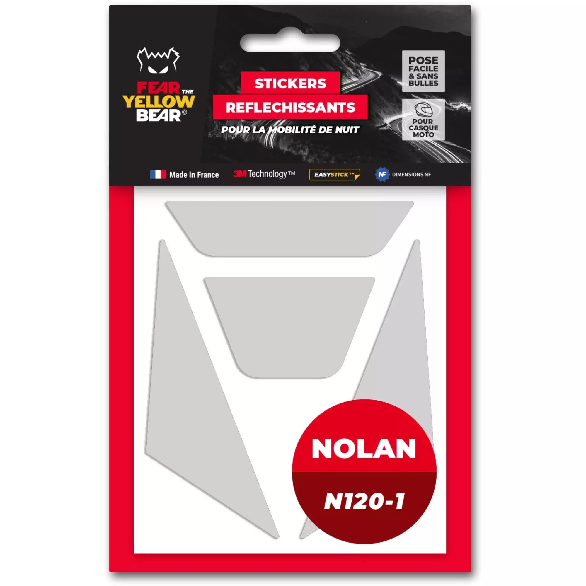 Stickers Réfléchissants Casque Fear The Yellow Bear Nolan N120-1 Blanc