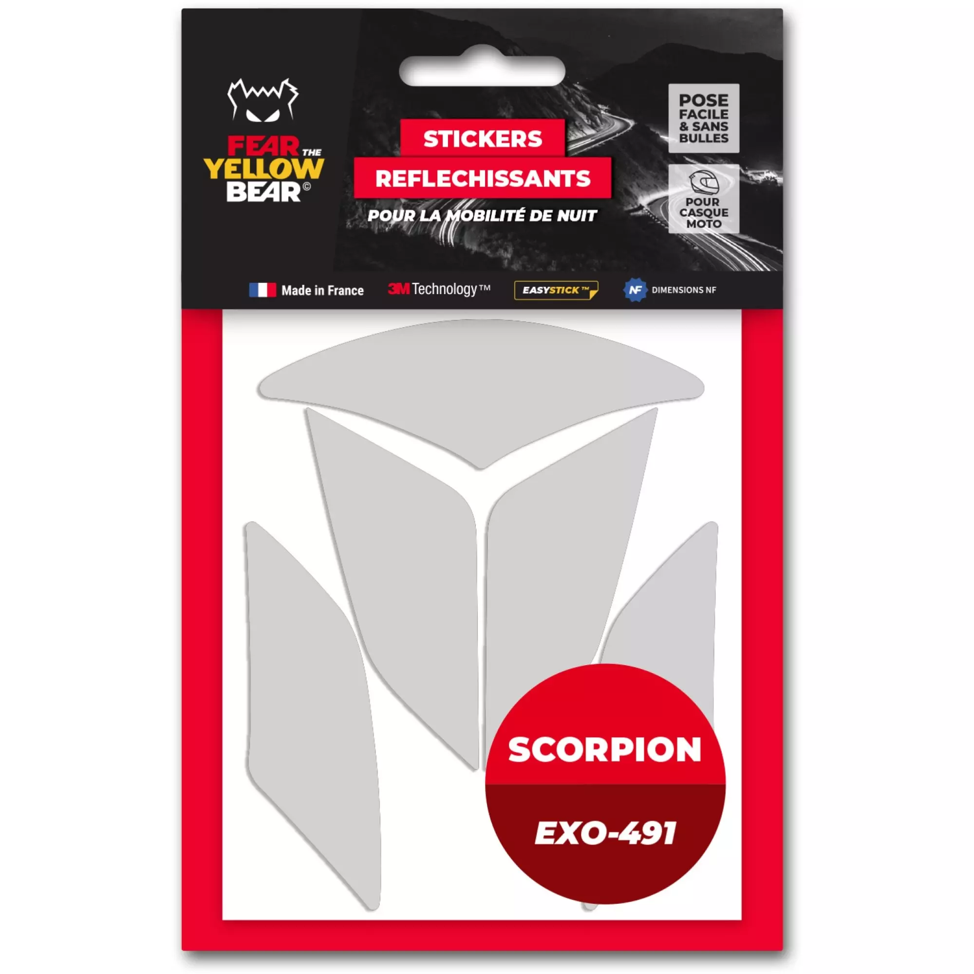 Stickers Réfléchissants Casque Fear The Yellow Bear Scorpion EXO-491 Blanc
