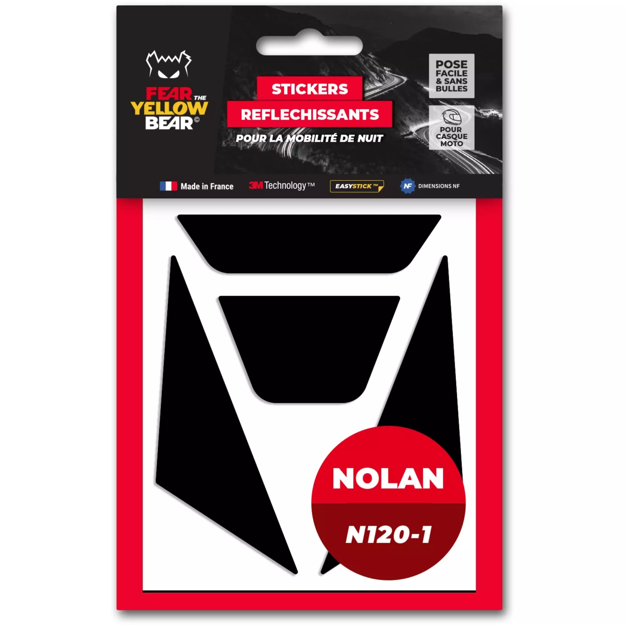 Stickers Réfléchissants Casque Fear The Yellow Bear Nolan N120-1 Noir