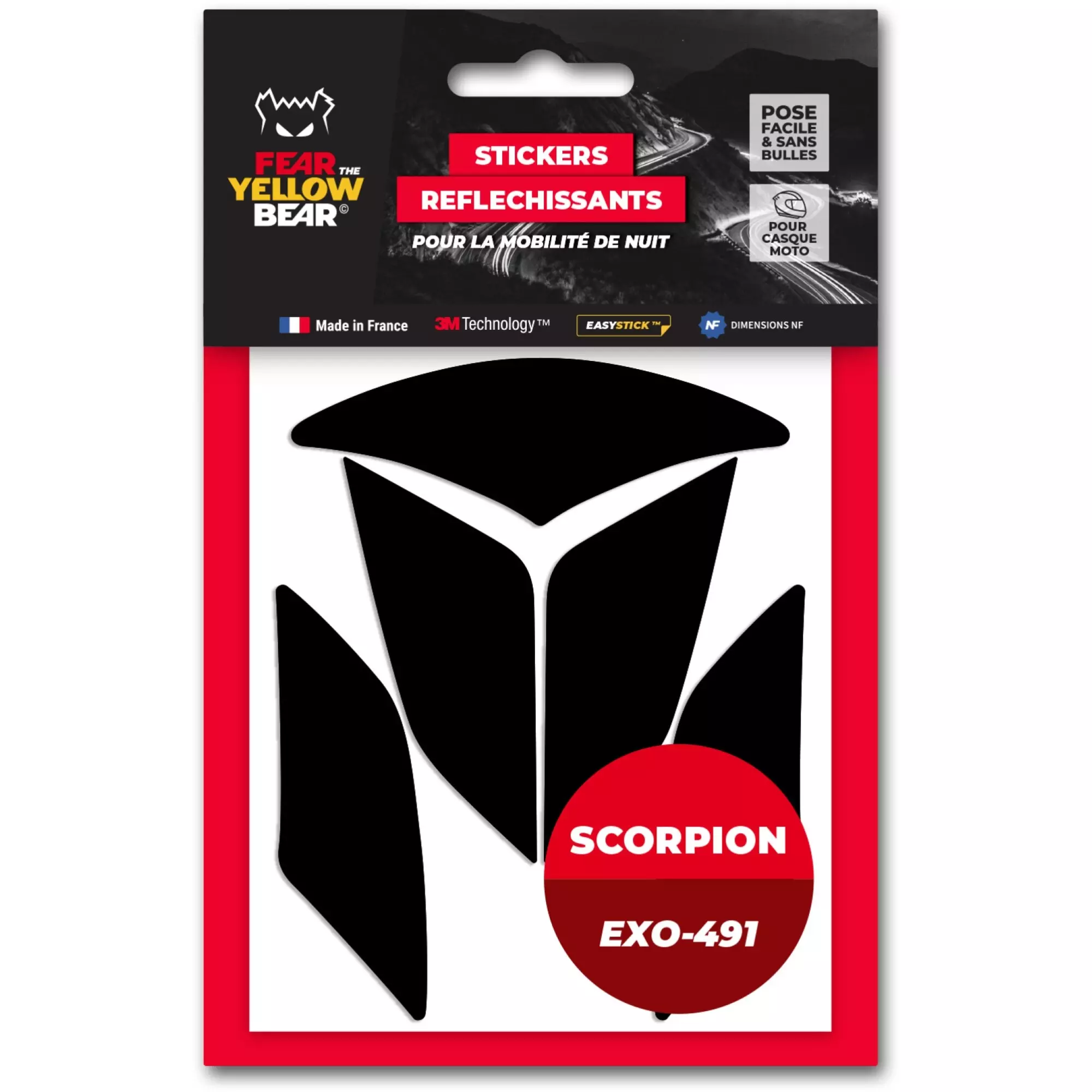Stickers Réfléchissants Casque Fear The Yellow Bear Scorpion EXO-491 Noir