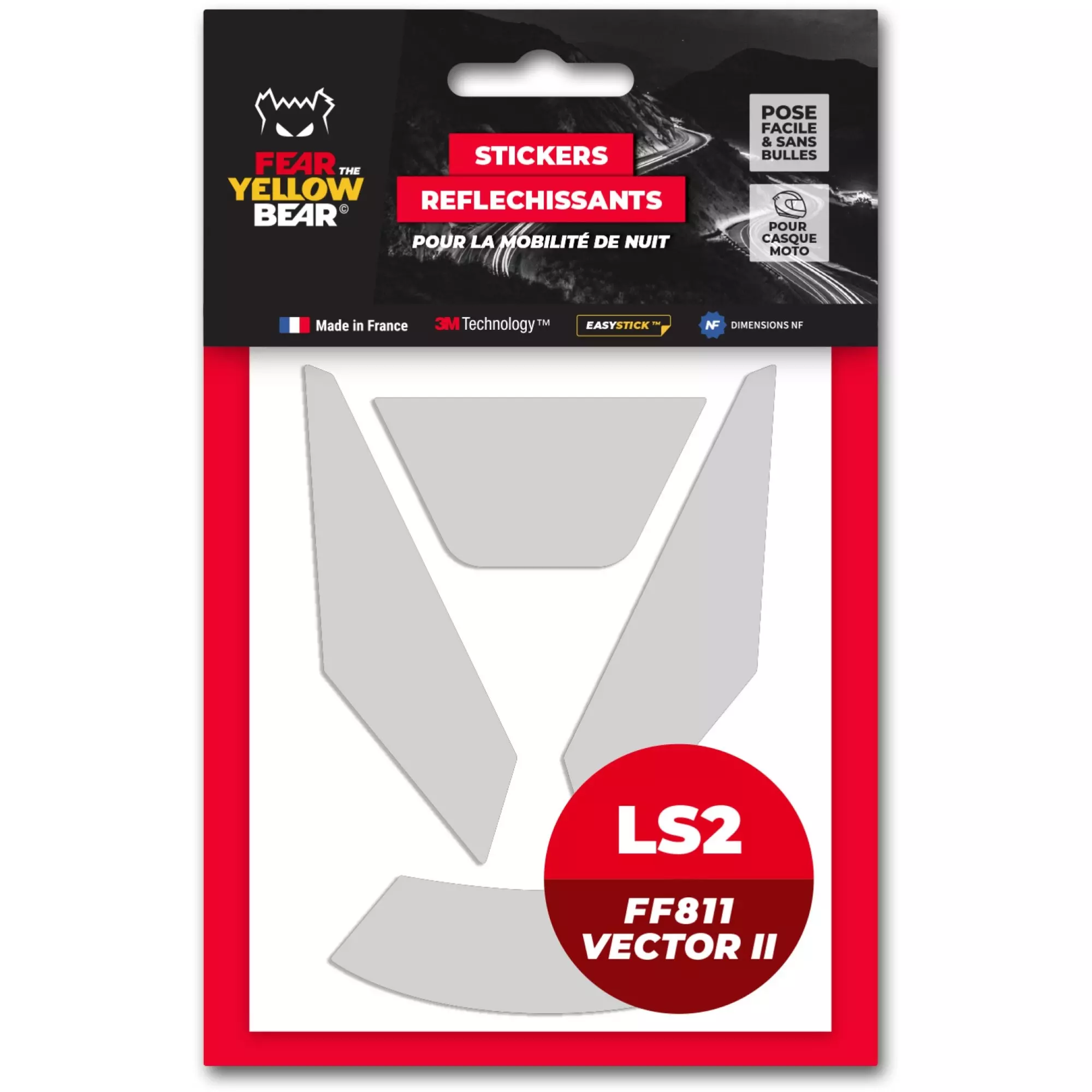 Stickers Réfléchissants Casque Fear The Yellow Bear LS2 FF811 Vector II Blanc