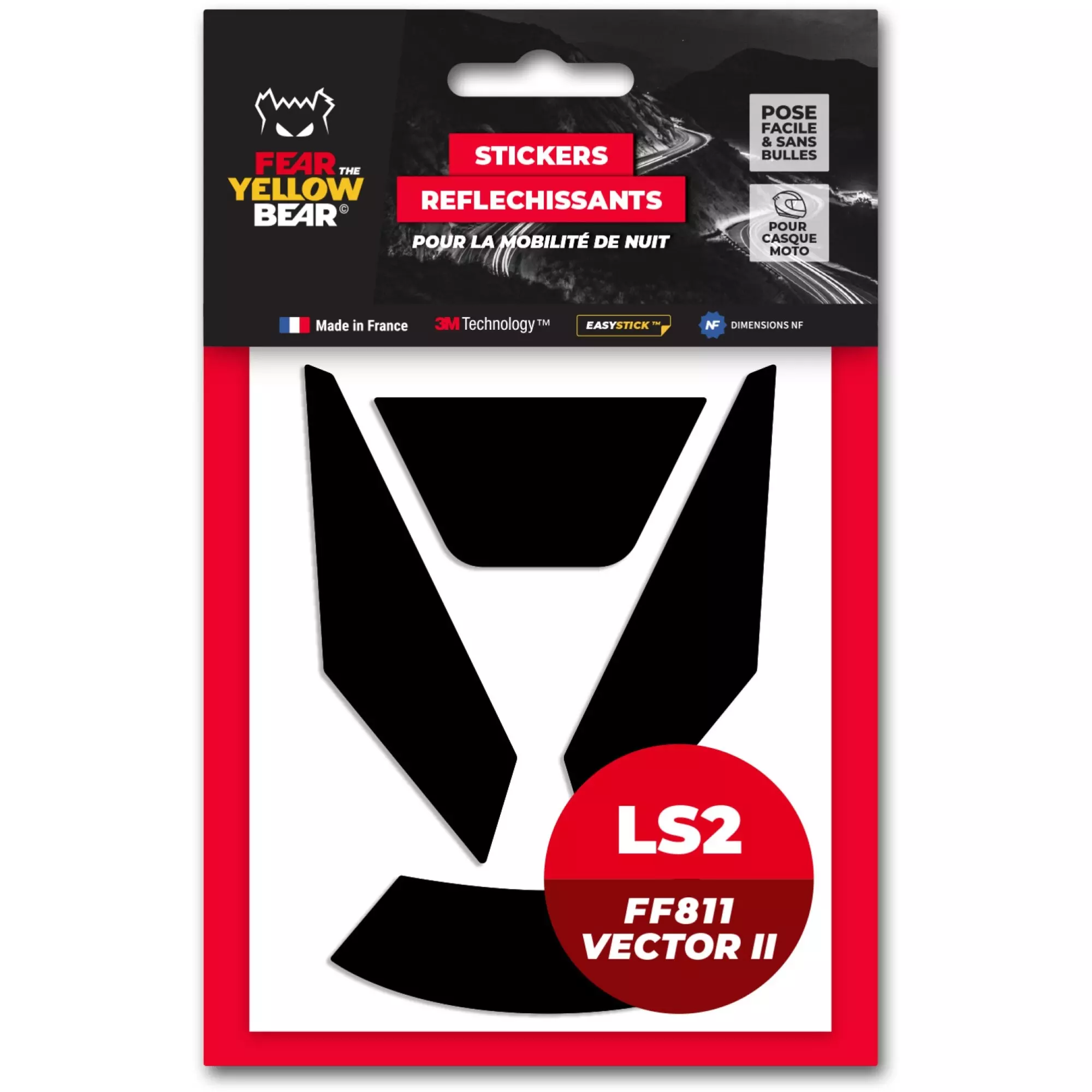 Stickers Réfléchissants Casque Fear The Yellow Bear LS2 FF811 Vector II Noir