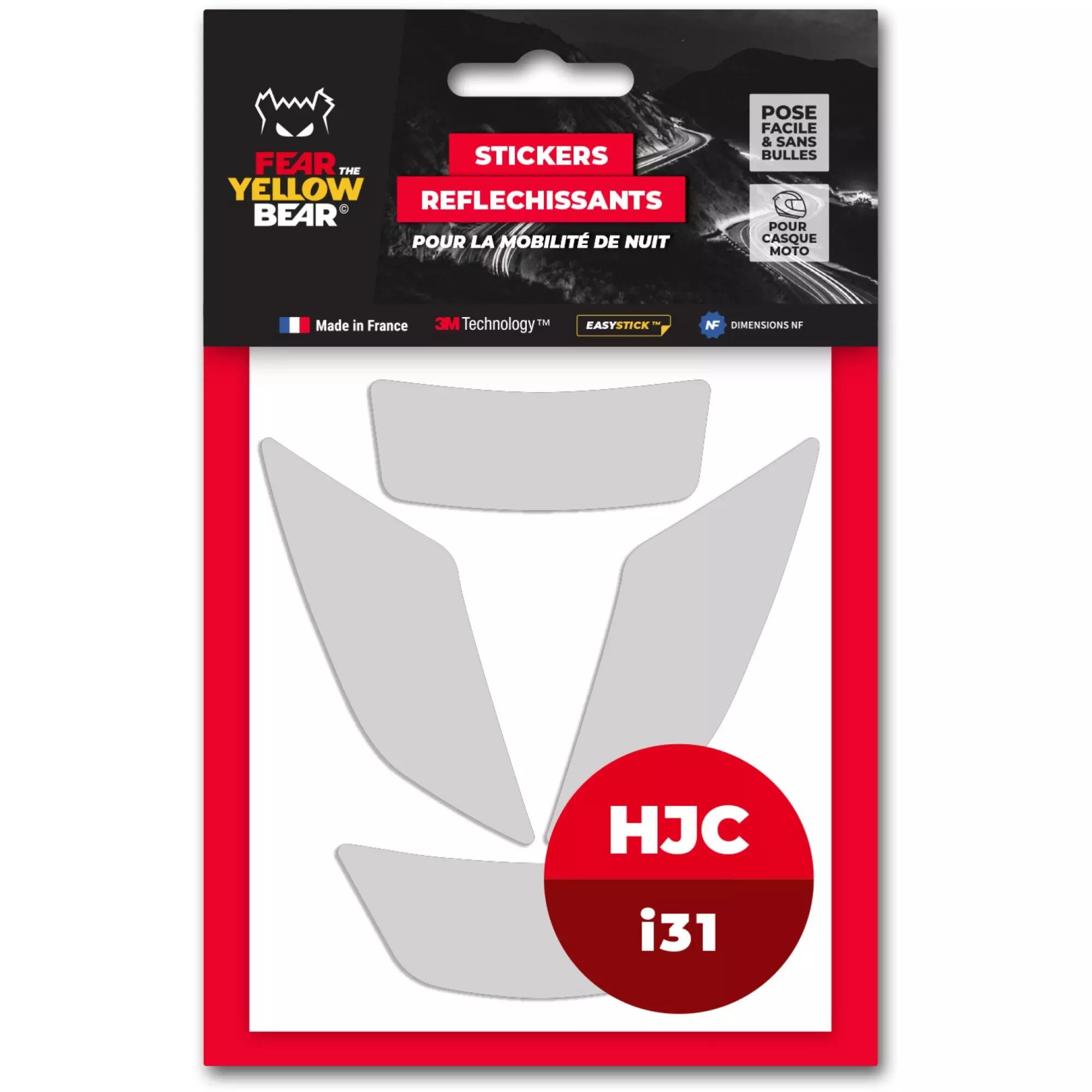 Stickers Réfléchissants Casque Fear The Yellow Bear HJC I31 Blanc