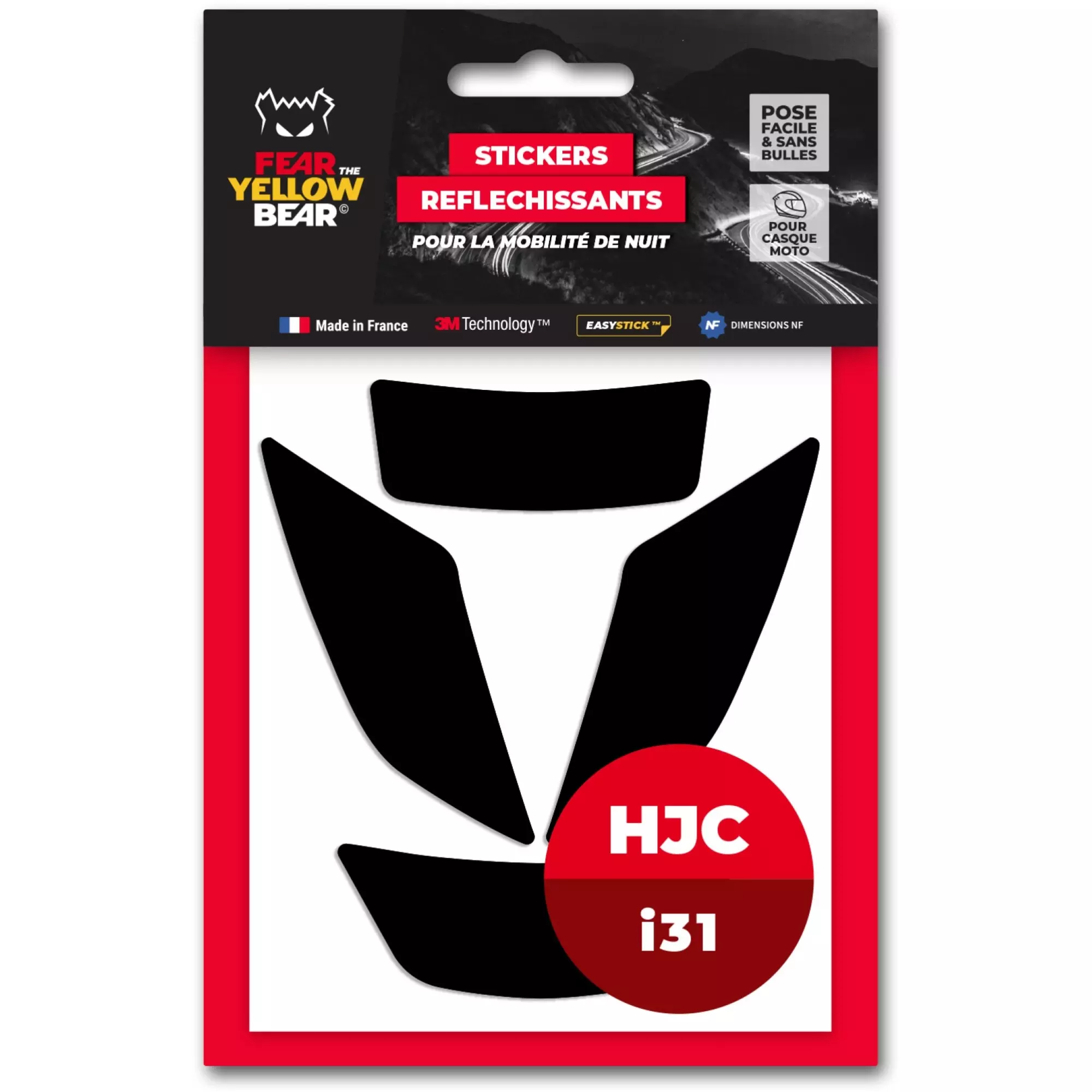Stickers Réfléchissants Casque Fear The Yellow Bear HJC I31 Noir