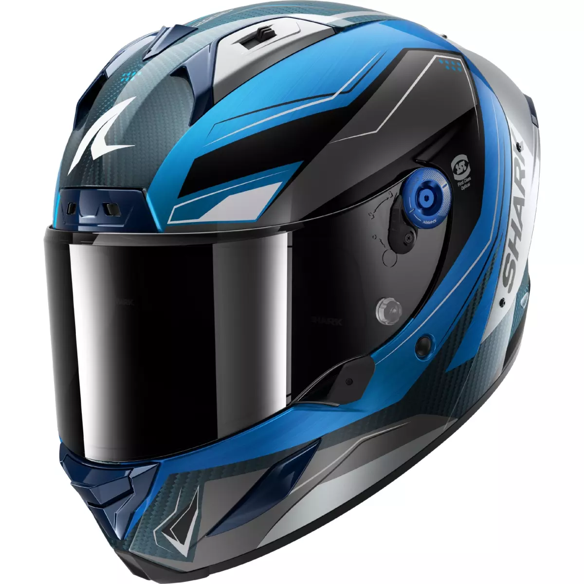 Casque Shark Aeron Mekarium Carbone Bleu Argent