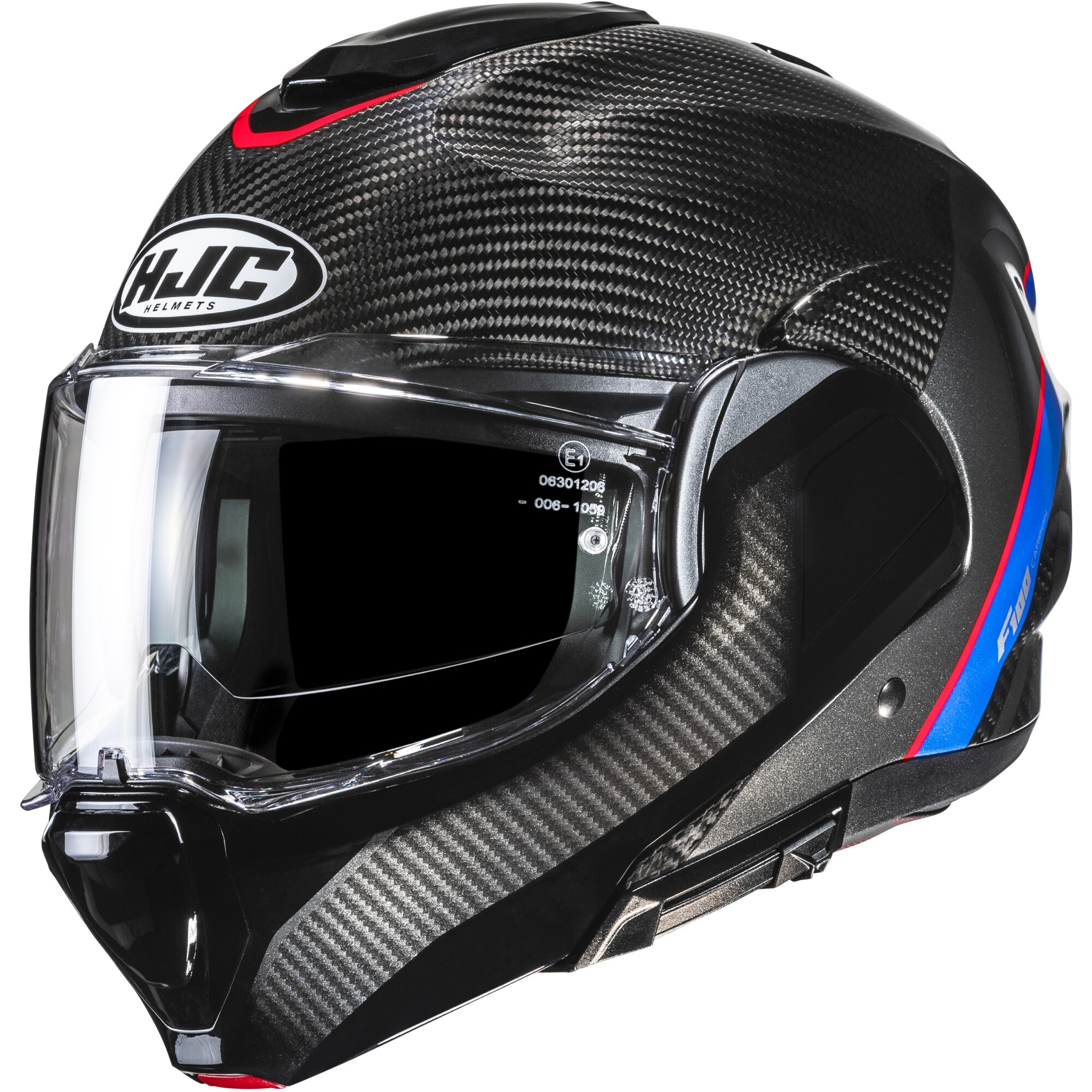 Casque HJC F100 Carbon Stan MC21 Noir Rouge Bleu