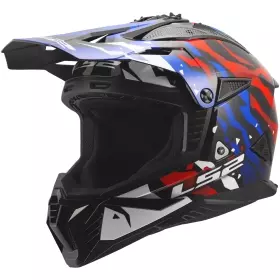 Casque LS2 MX708 Fast II Grotesk Blanc Bleu Rouge