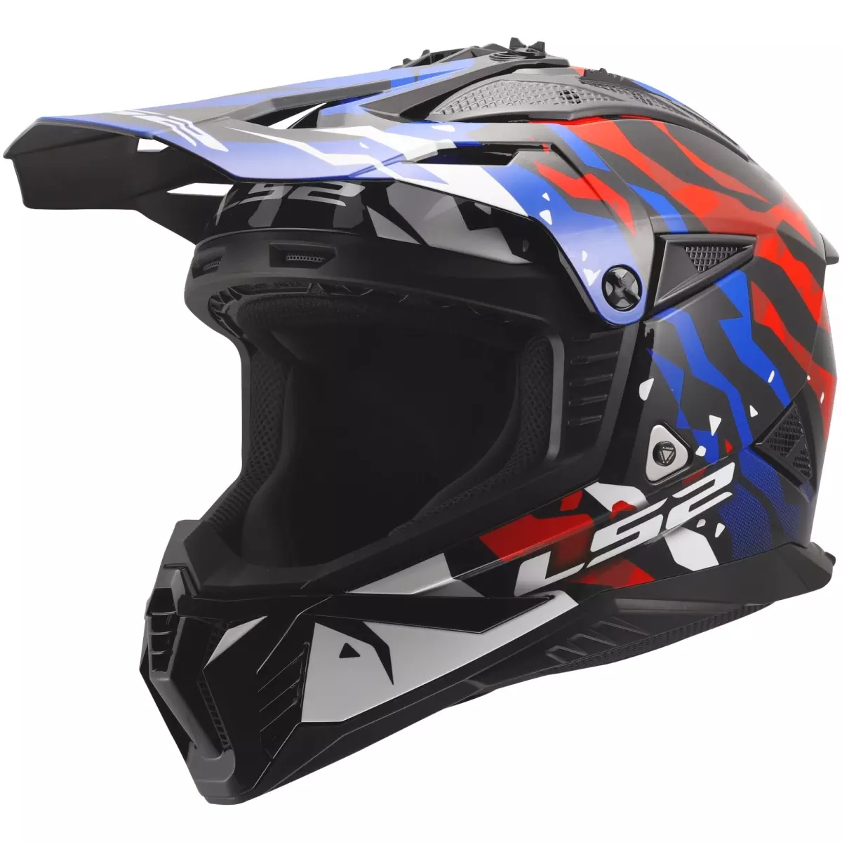 Casque LS2 MX708 Fast II Grotesk Blanc Bleu Rouge