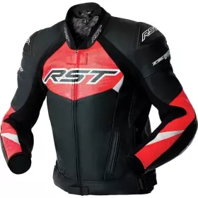Blouson RST Tractech Evo D3O Cuir Noir Rouge Fluo