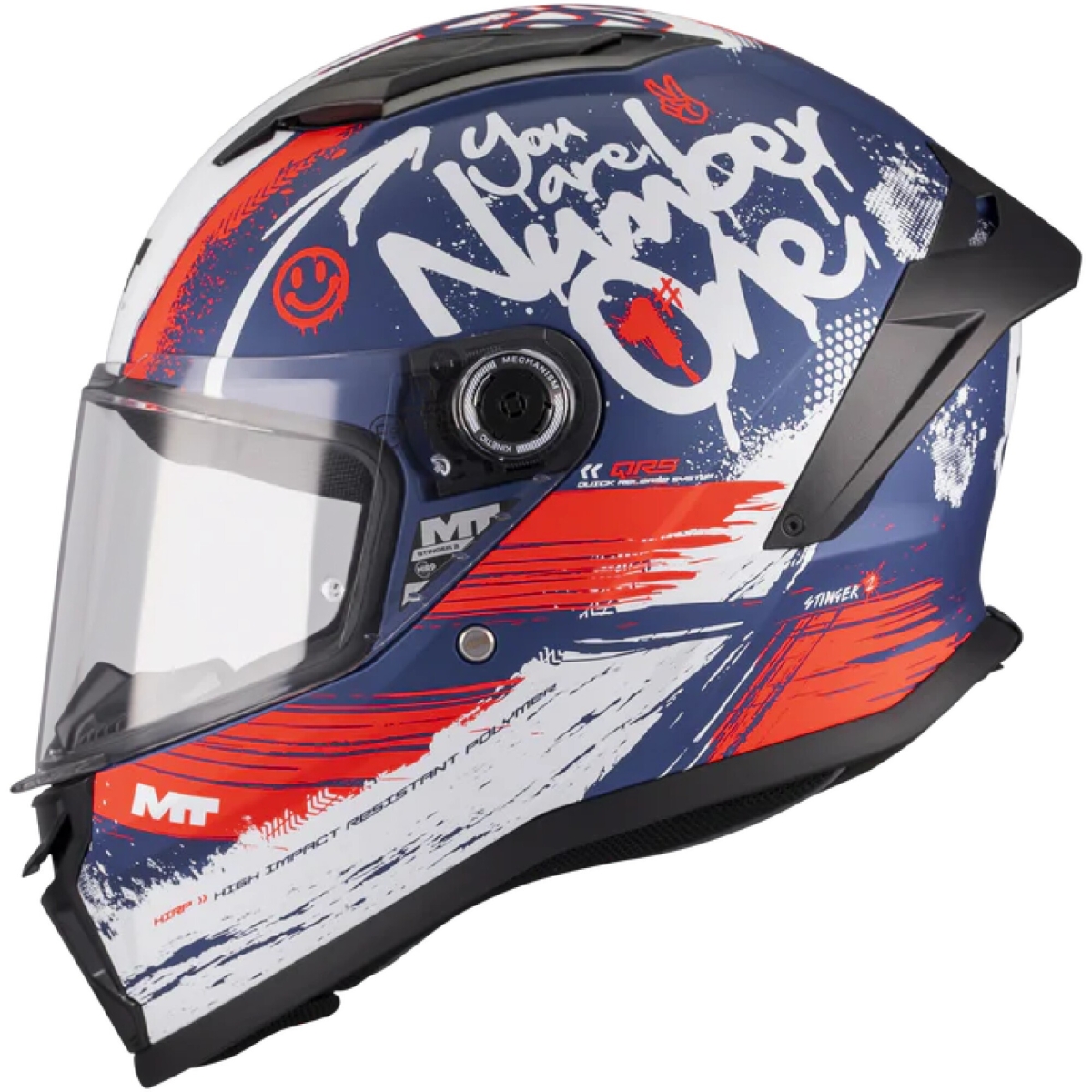 Casque Enfant MT Helmets Stinger 2 Kids Rocket C17 Bleu Blanc Rouge
