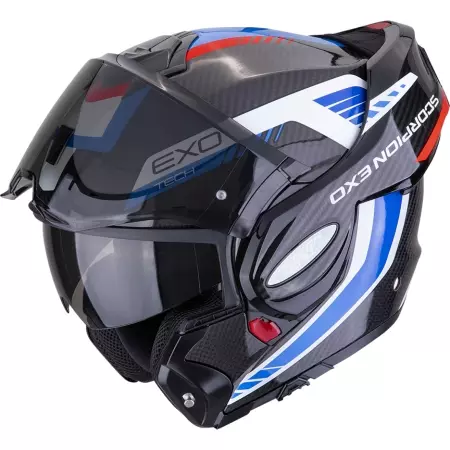 Casque Scorpion Exo-Tech Evo Carbon Cosy Noir Bleu Rouge