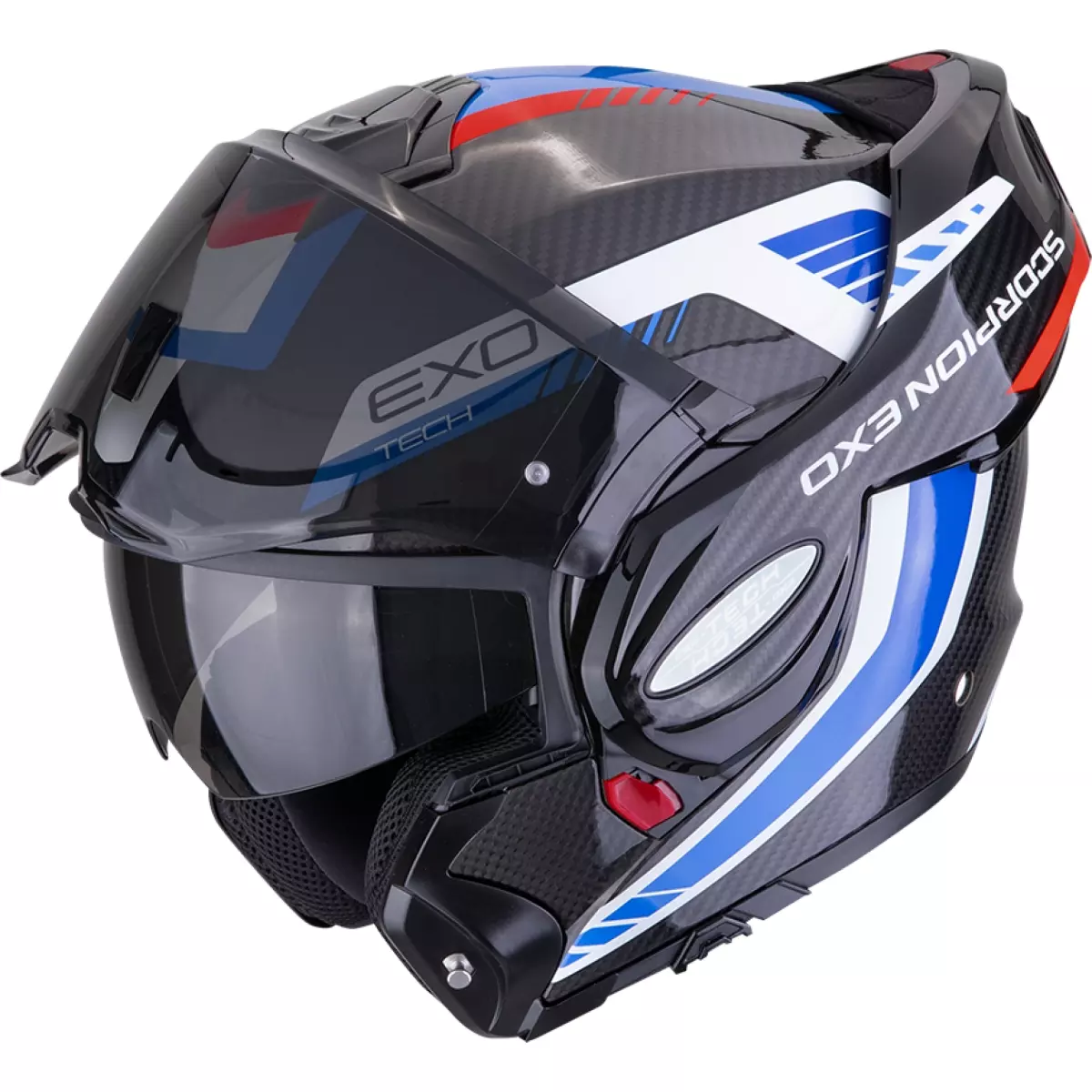 Casque Scorpion Exo-Tech Evo Carbon Cosy Noir Bleu Rouge