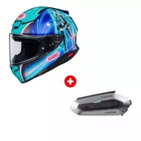 Pack Casque Shoei NXR2 Hatsune Miku TC-4 Bleu + Intercom  Shoei Sena SRL-EXT NXR2 