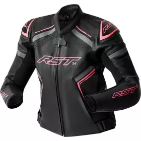 Blouson Femme RST S1 D3O Cuir Noir Rose Fluo