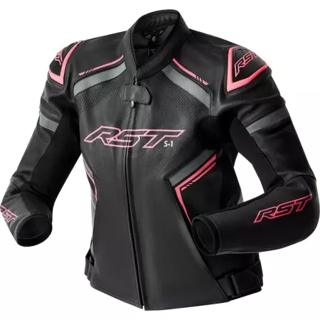Blouson Femme RST S1 D3O Cuir Noir Rose Fluo - Blousons et Vestes Moto Femme RST