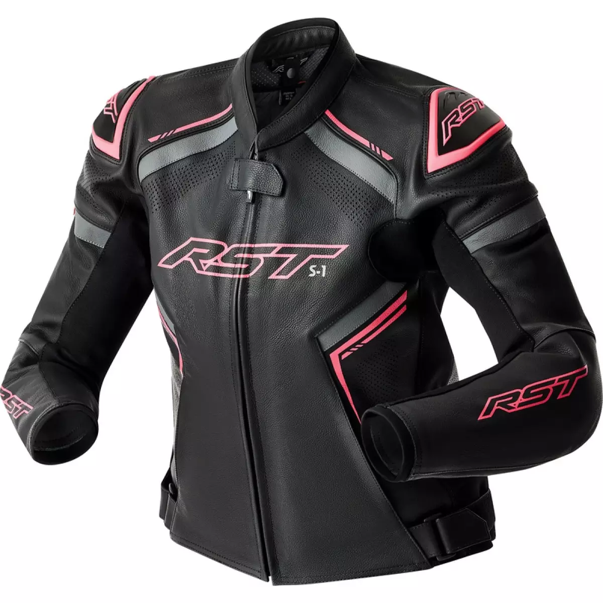 Blouson Femme RST S1 D3O Cuir Noir Rose Fluo