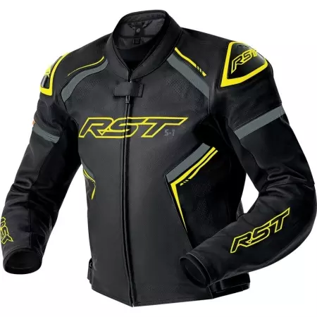 Blouson RST S1 D3O Cuir Noir Jaune Fluo - Blouson Moto RST