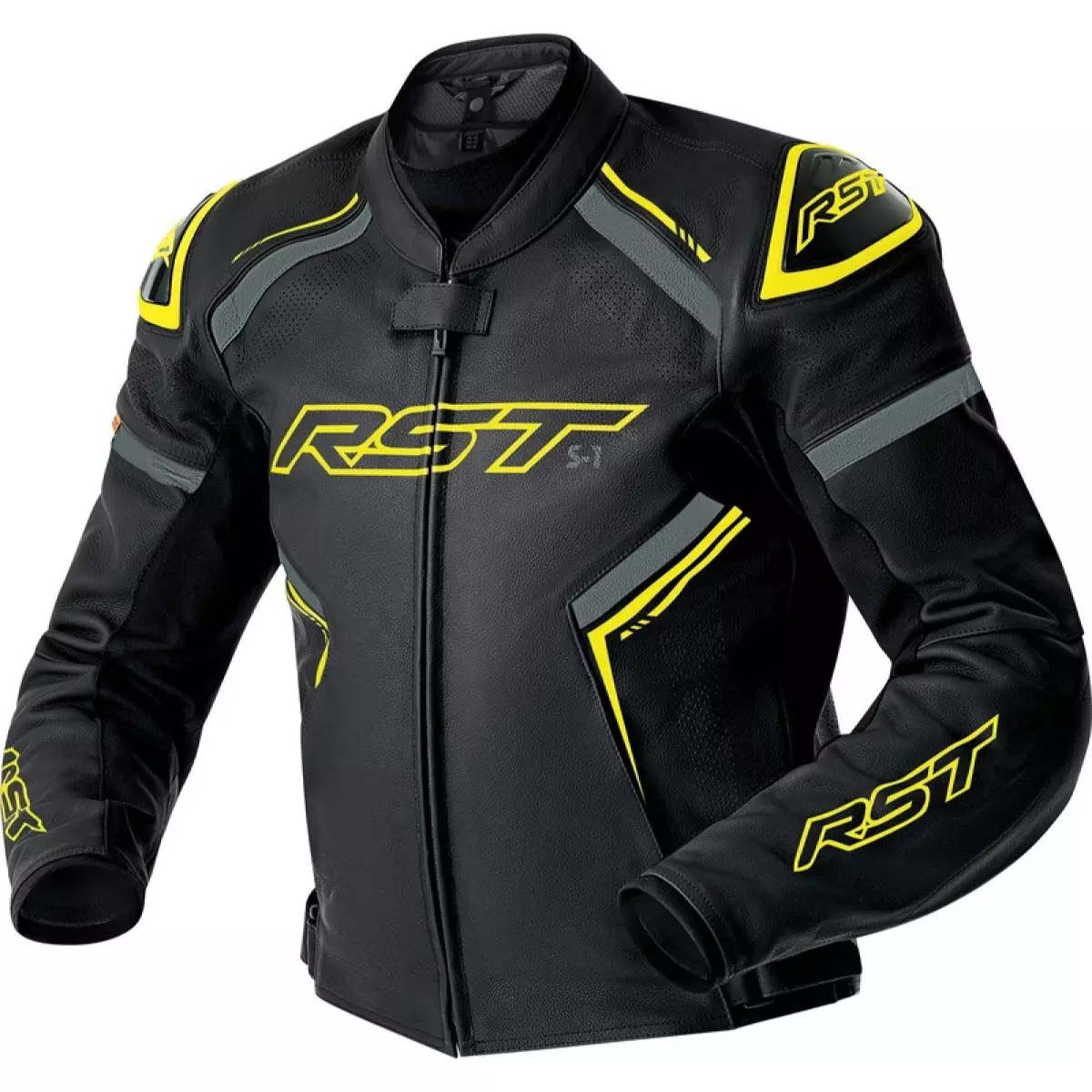 Blouson RST S1 D3O Cuir Noir Jaune Fluo